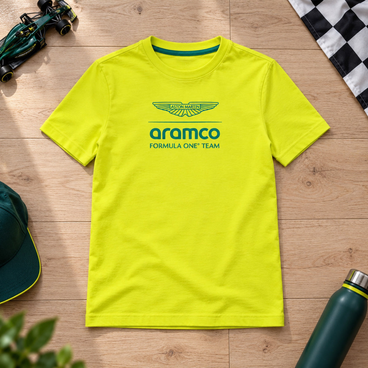 Aston Martin F1 Team LOGO Kinder-Freizeit-T-Shirt – Hellgelb – 164 cm – Illustrationsfoto (KI)