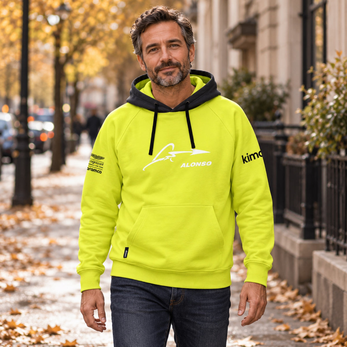 Fernando Alonso x Aston Martin Freizeit-Hoodie – Limette – Illustrationsfoto (KI)