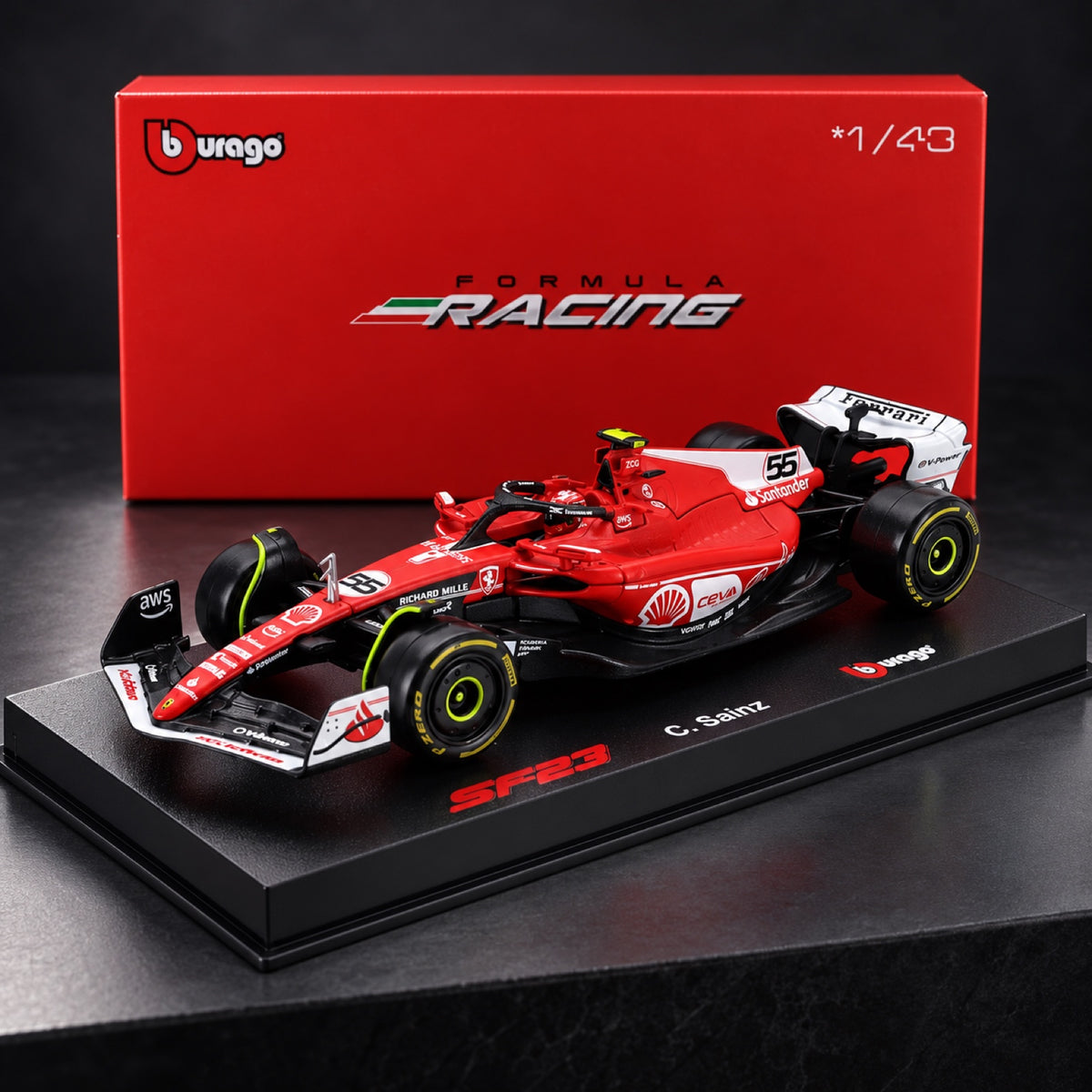 Scuderia Ferrari SF-23 Bburago #55 Sainz Las Vegas 2023 1:43 Signature-Modell – Illustrationsfoto (KI)