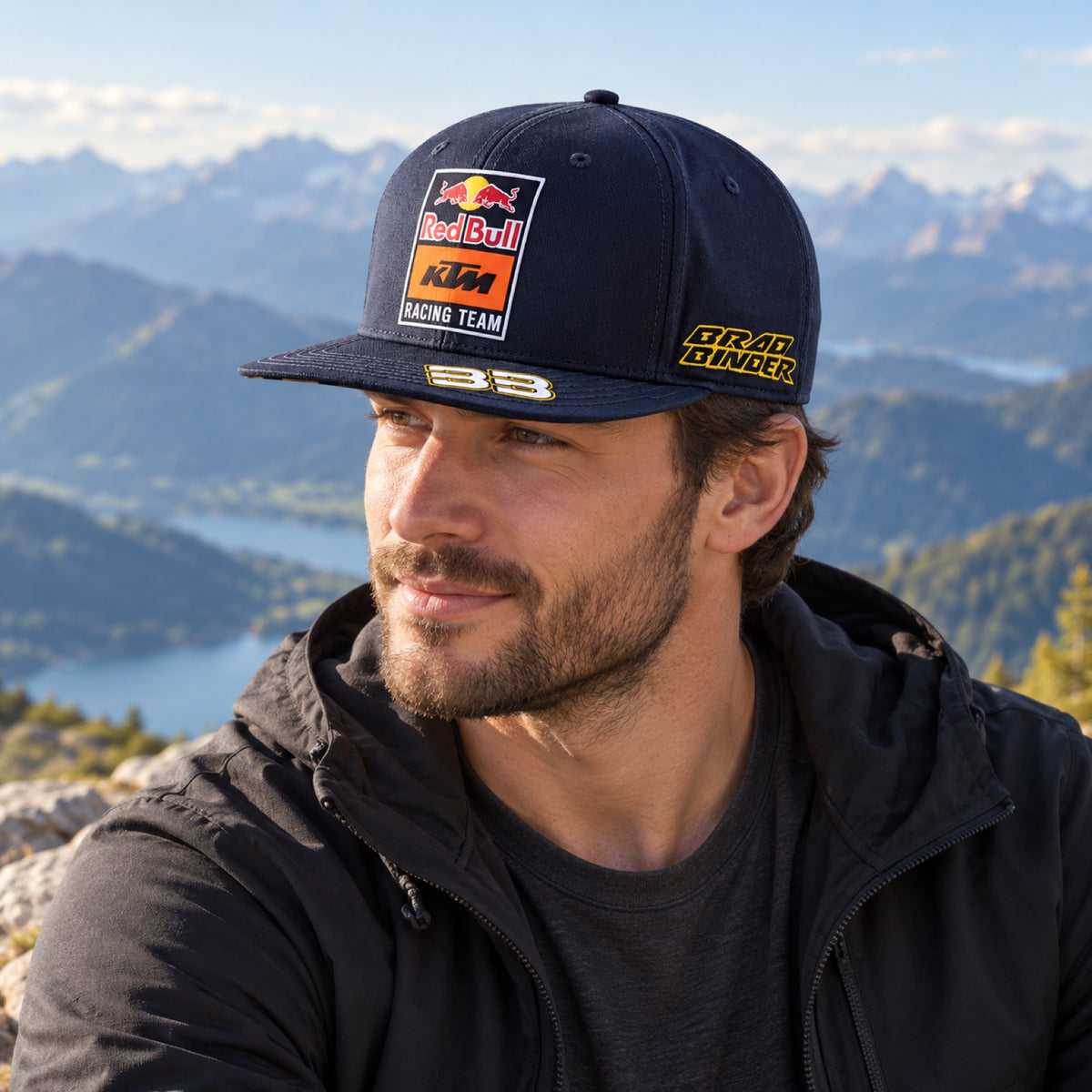 KTM Red Bull Racing MotoGP Team-Cap mit flachem Schirm – B. Binder – Illustrationsfoto (KI)