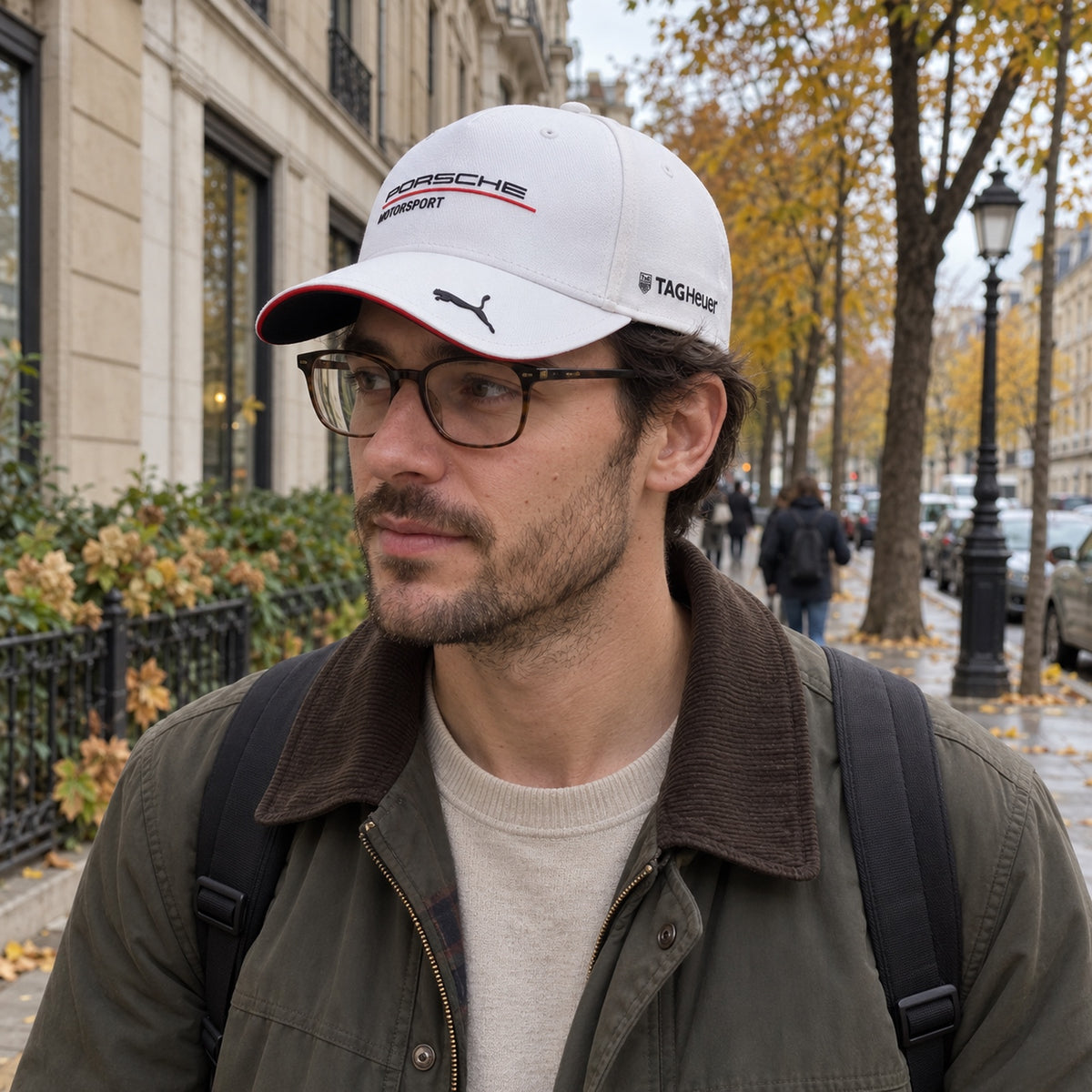 Porsche Motorsport Team Cap with Sponsor Logos – White – ilustrační foto (AI)