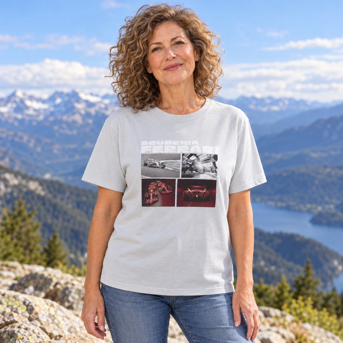 Scuderia Ferrari F1 Freizeit-T-Shirt mit SF-Motiv – Grau – Illustrationsfoto (KI)