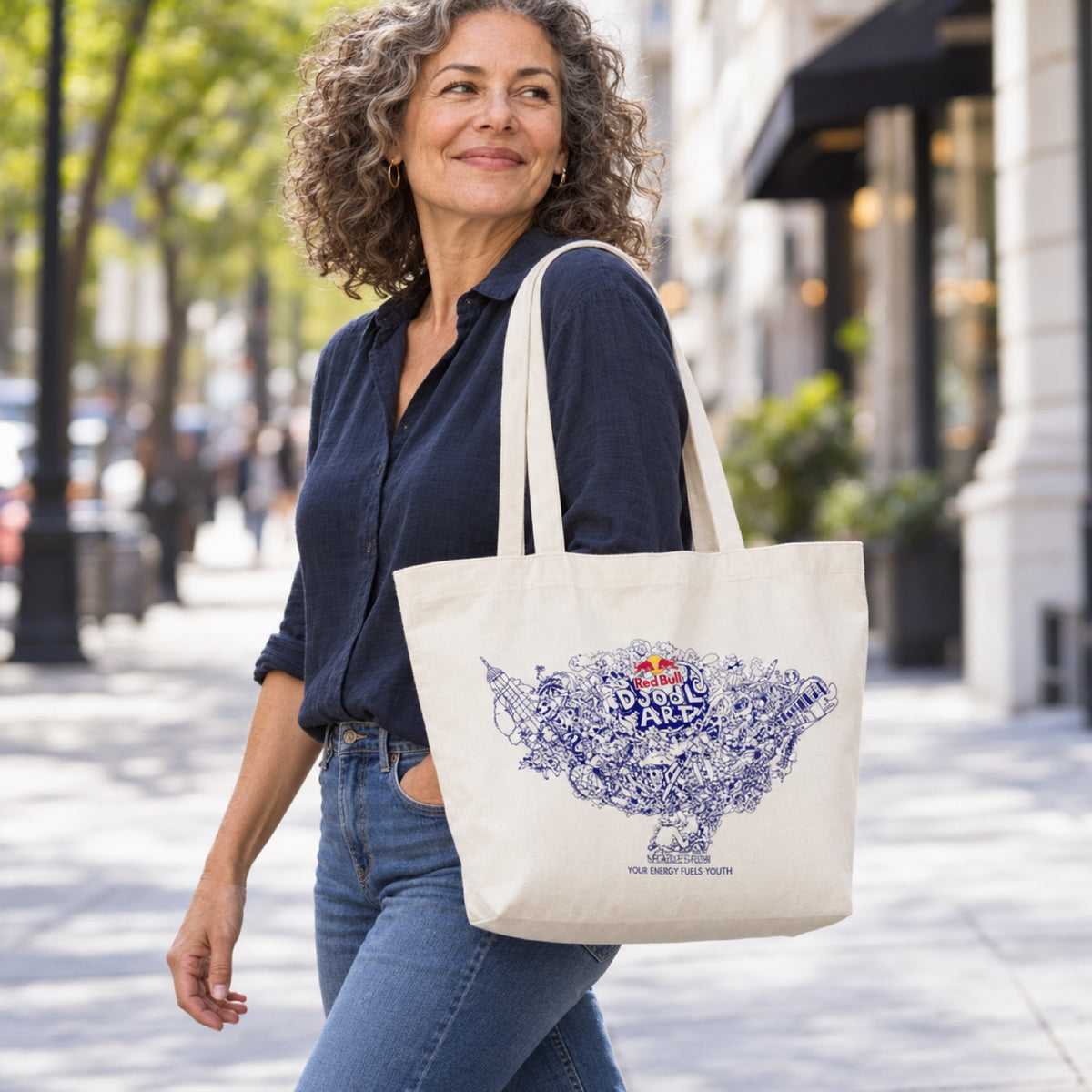 Red Bull Doodle Art Cotton Tote Bag – illustrative photo (AI)
