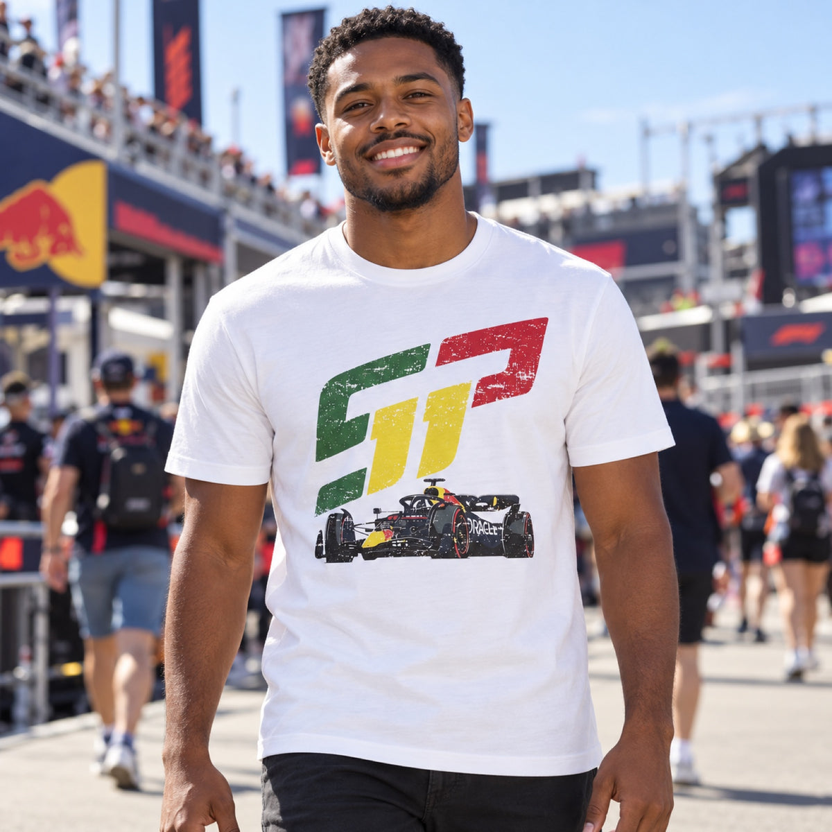 Sergio Perez Red Bull Racing F1 Fan-T-Shirt – Weiß – Illustrationsfoto (KI)
