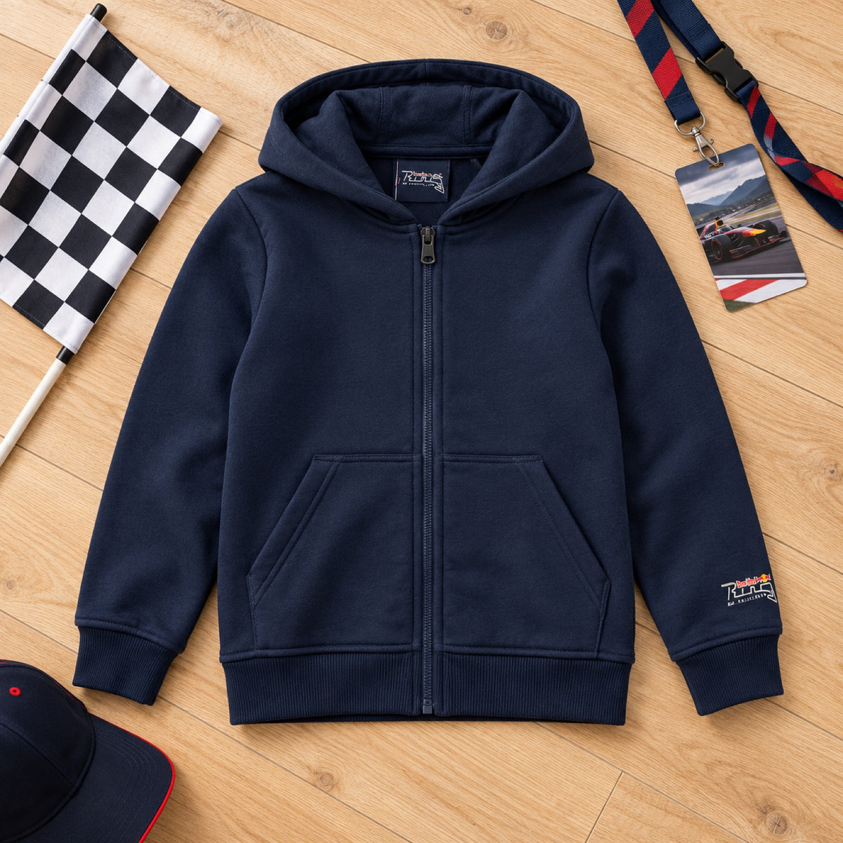 Red Bull Ring CORE Kinder-Zip-Hoodie mit RRI-Motiv – 164 cm – Illustrationsfoto (KI)