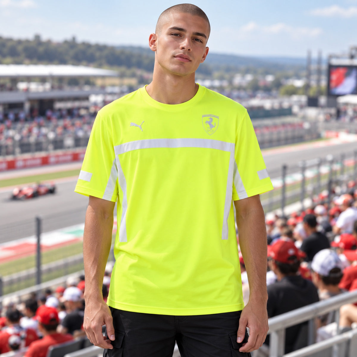 Scuderia Ferrari F1 Team Hi-Vis T-Shirt – Fluorescent Yellow – illustrative photo (AI)