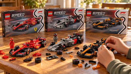 LEGO and motorsport: Speed Champions, Technic and F1 sets – overview – illustrative image created with AI
