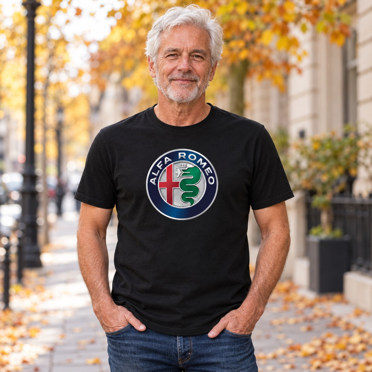 Alfa Romeo AR Logo-T-Shirt – Schwarz – Illustrationsfoto (KI)