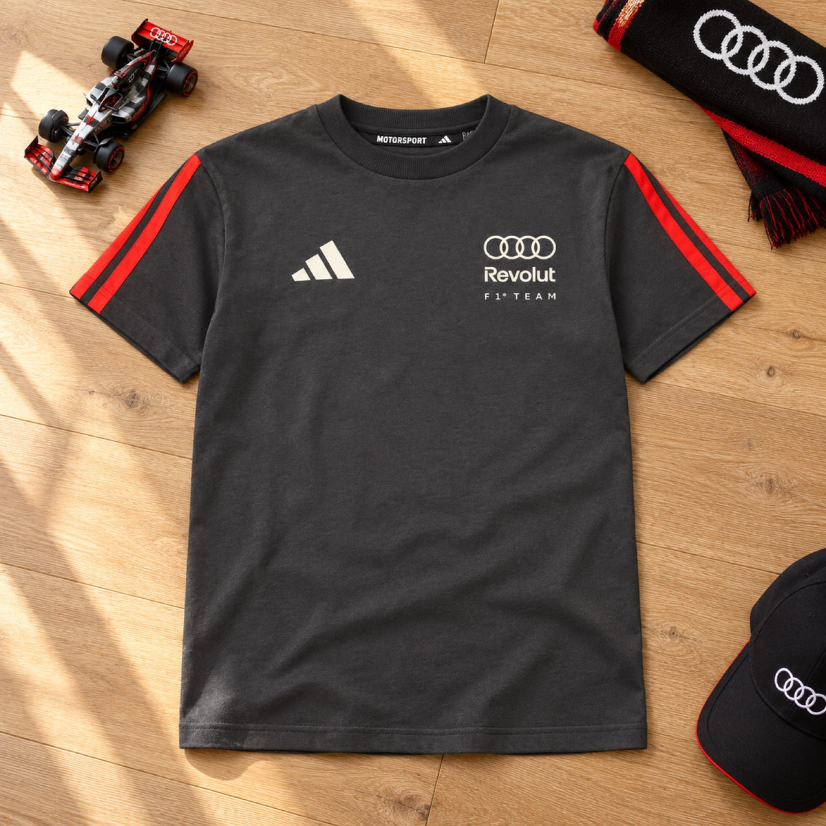 Audi Revolut F1 x Adidas Kids' T-Shirt – Grey, Lifestyle Edition – 152 cm – illustrative photo (AI)