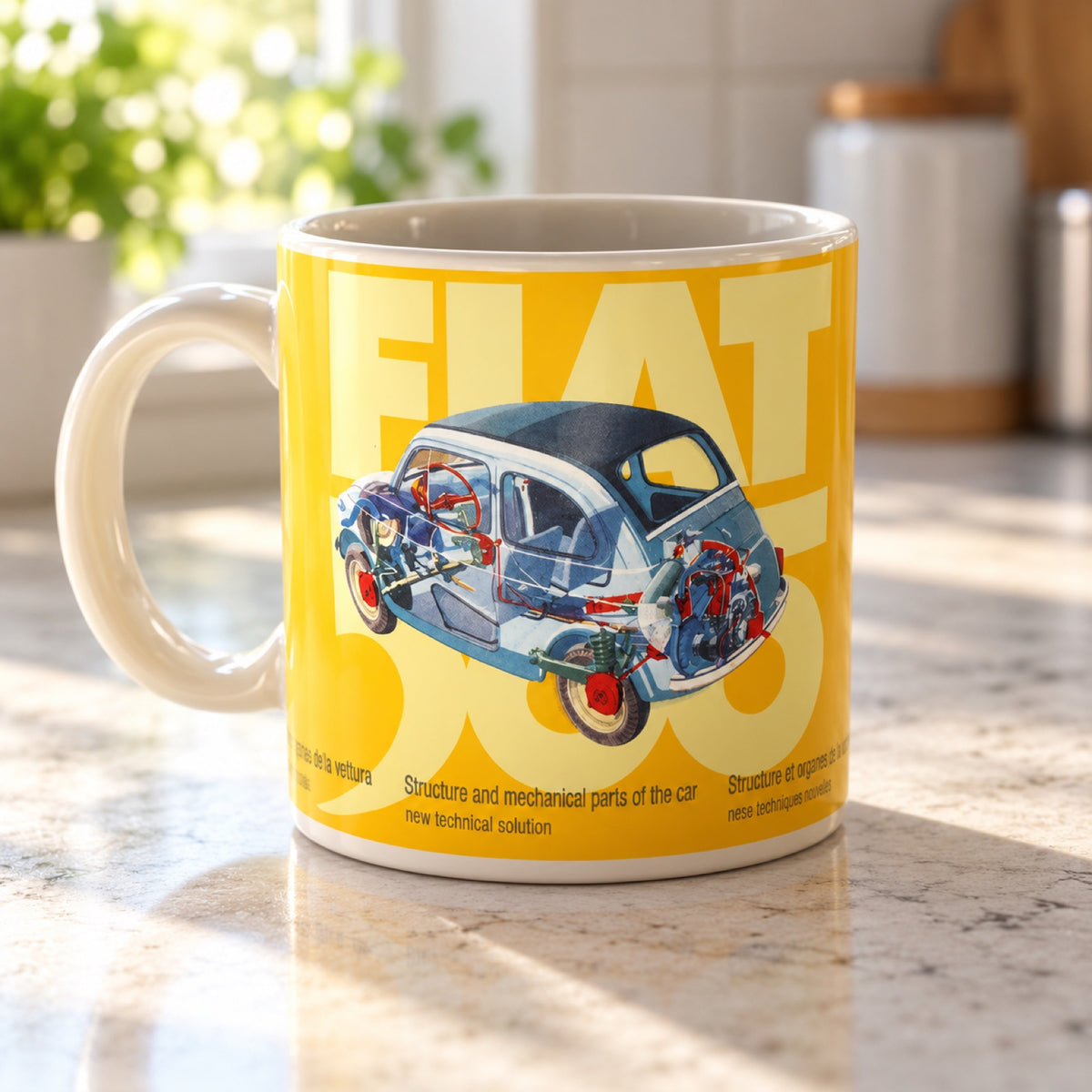 Fiat 500 Ceramic Mug – Yellow, Official Product – illustrative photo (AI)
