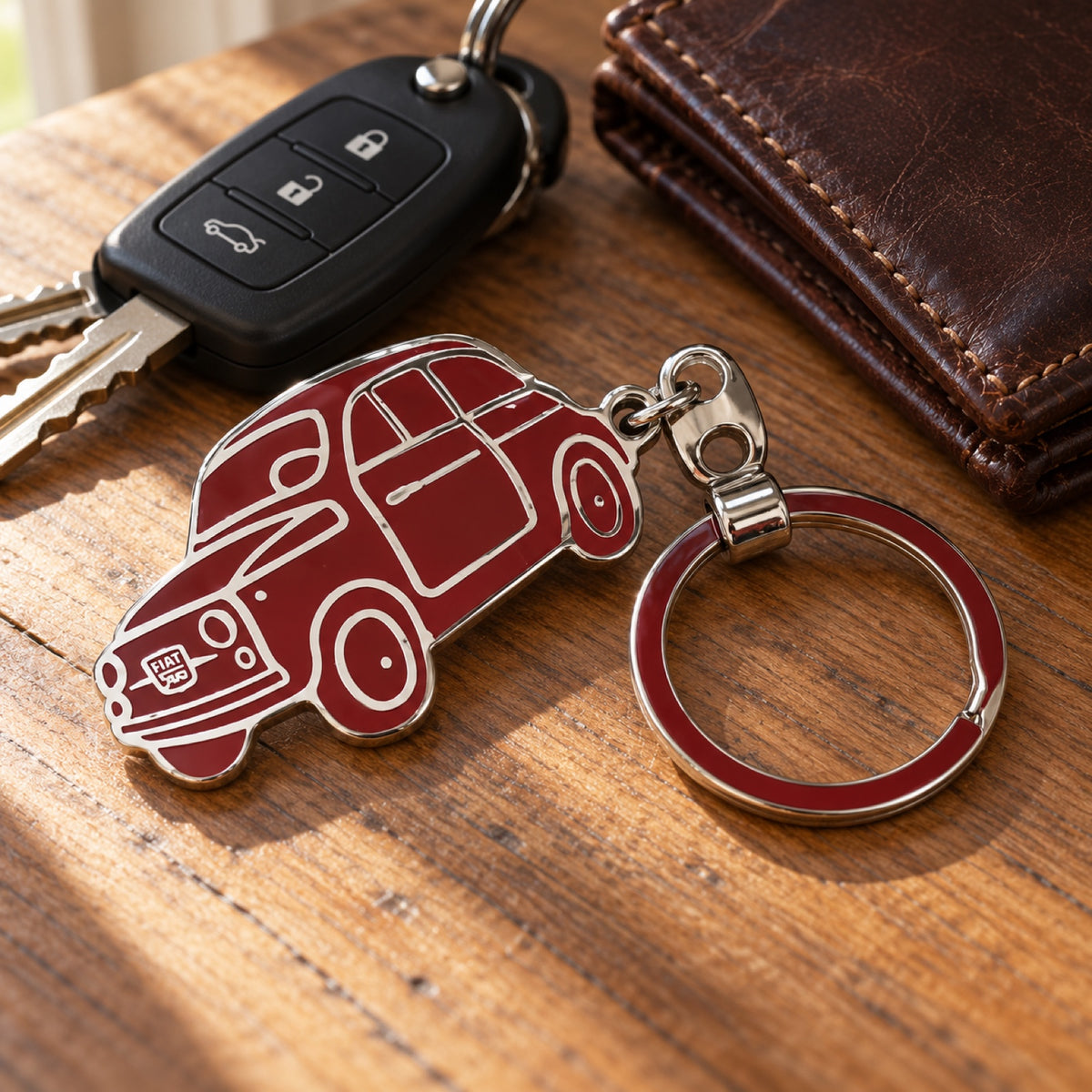 Fiat 500 Metal Keyring – Red – illustrative photo (AI)