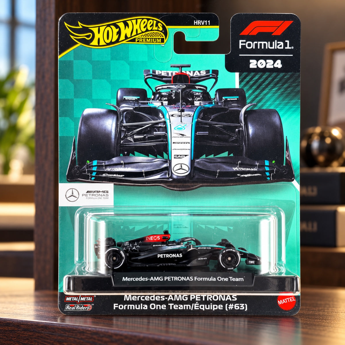 Hot Wheels F1 Premium Modell – George Russell Mercedes AMG Petronas F1 – Illustrationsfoto (KI)