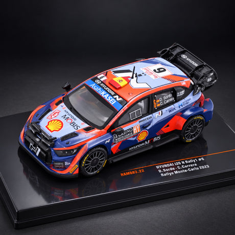 IXO Hyundai i20 N WRC Modell – Rallye Monte Carlo 2023, D. Sordo – Illustrationsfoto (KI)