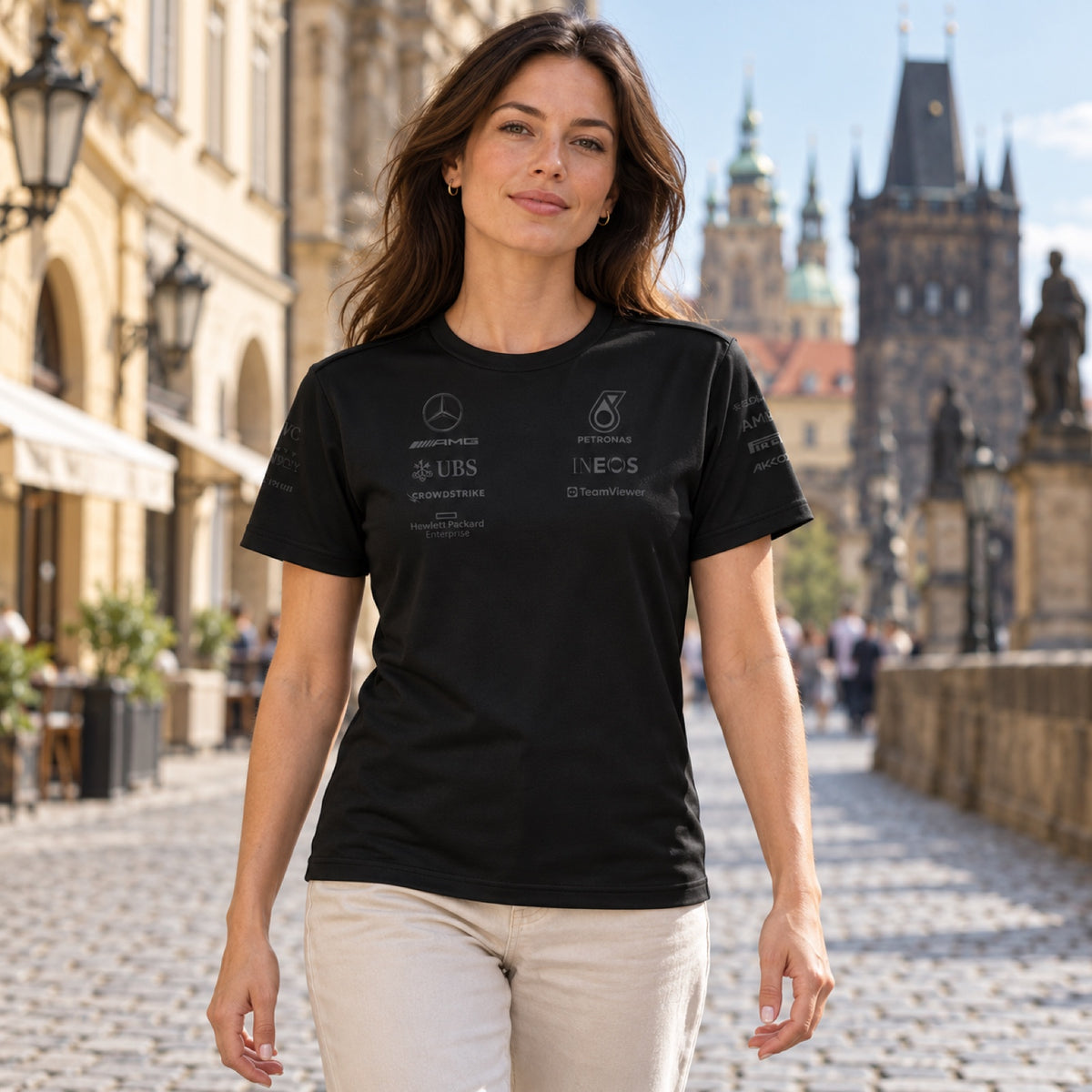 Mercedes-AMG PETRONAS F1 Women's AMG STEALTH Team T-Shirt – Black – illustrative photo (AI)