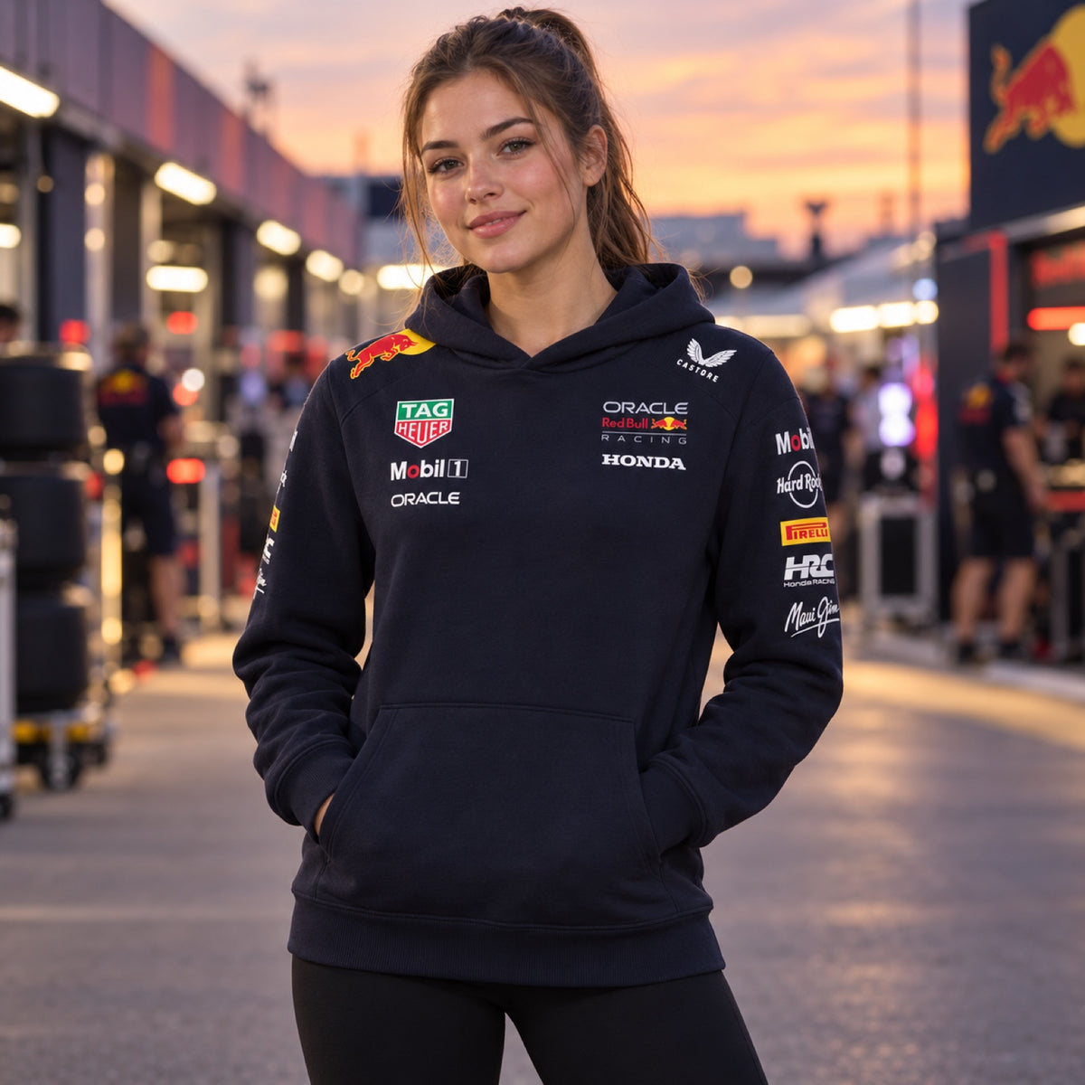 Oracle Red Bull Racing Team-Hoodie mit Sponsorenlogos – Illustrationsfoto (KI)