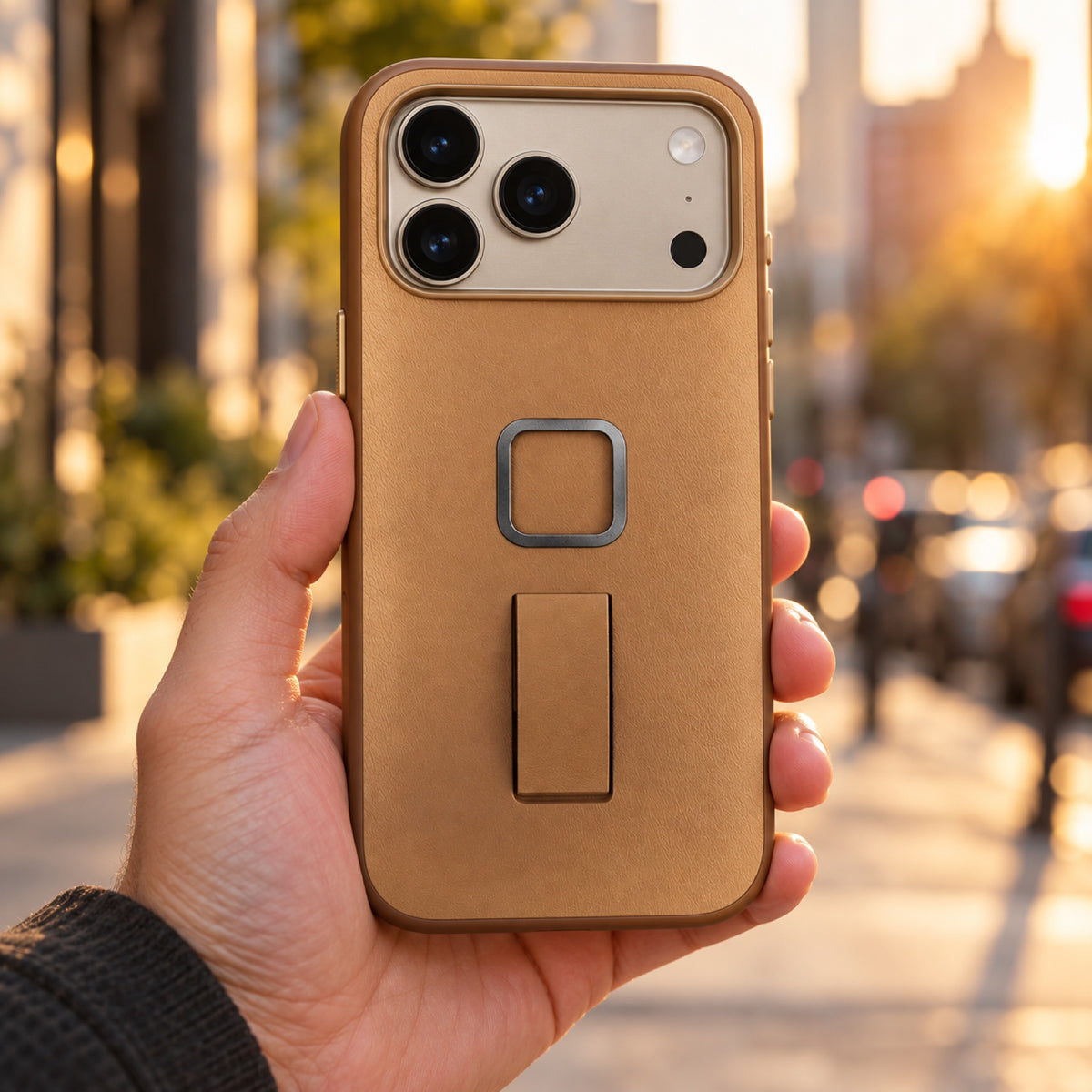 Peak Design Everyday Clarino Loop Case iPhone 17 Pro Max – Tan – illustrative photo (AI)