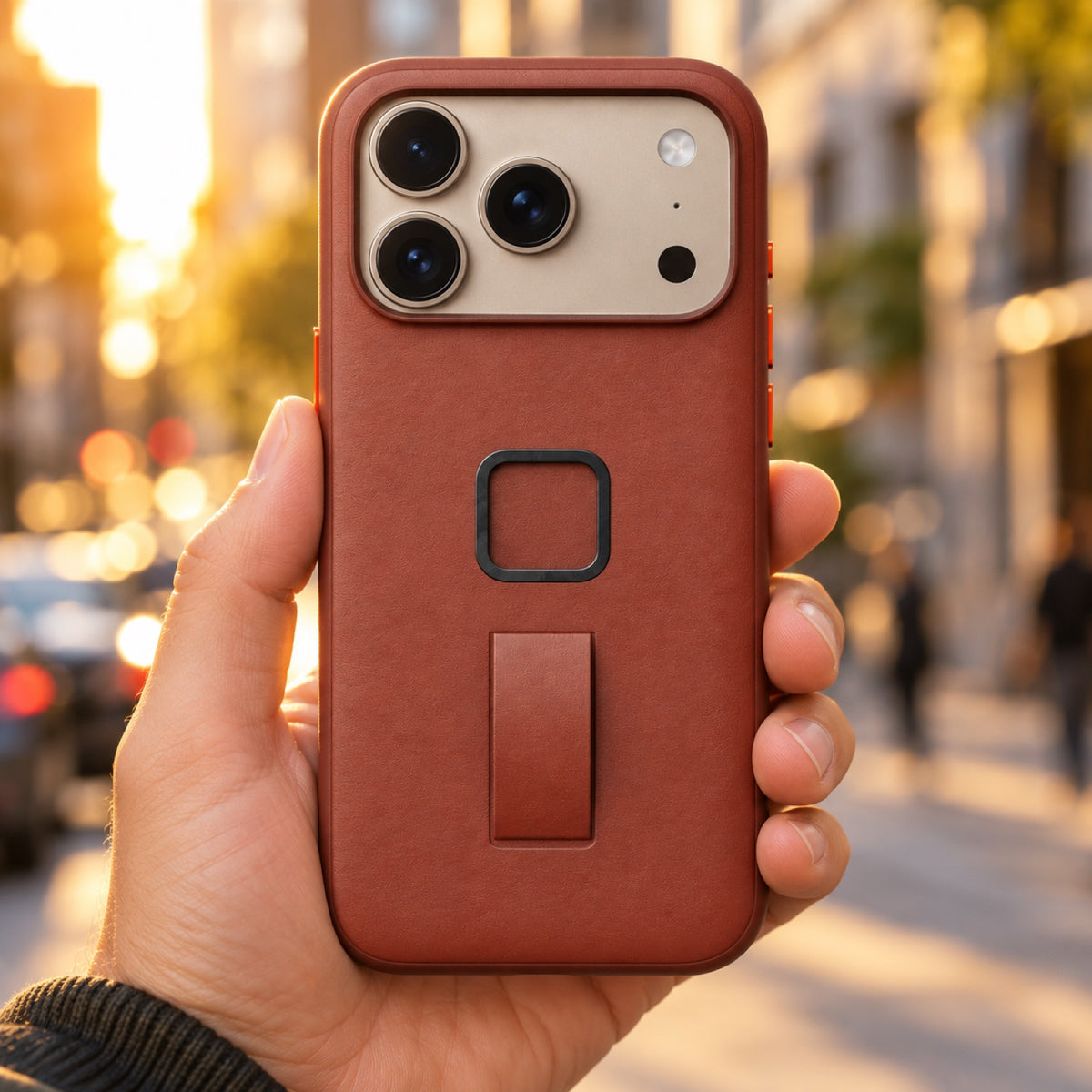Peak Design Everyday Loop Case Slimlink iPhone 18 Pro Max – Redwood Clarino – Illustrationsfoto (KI)