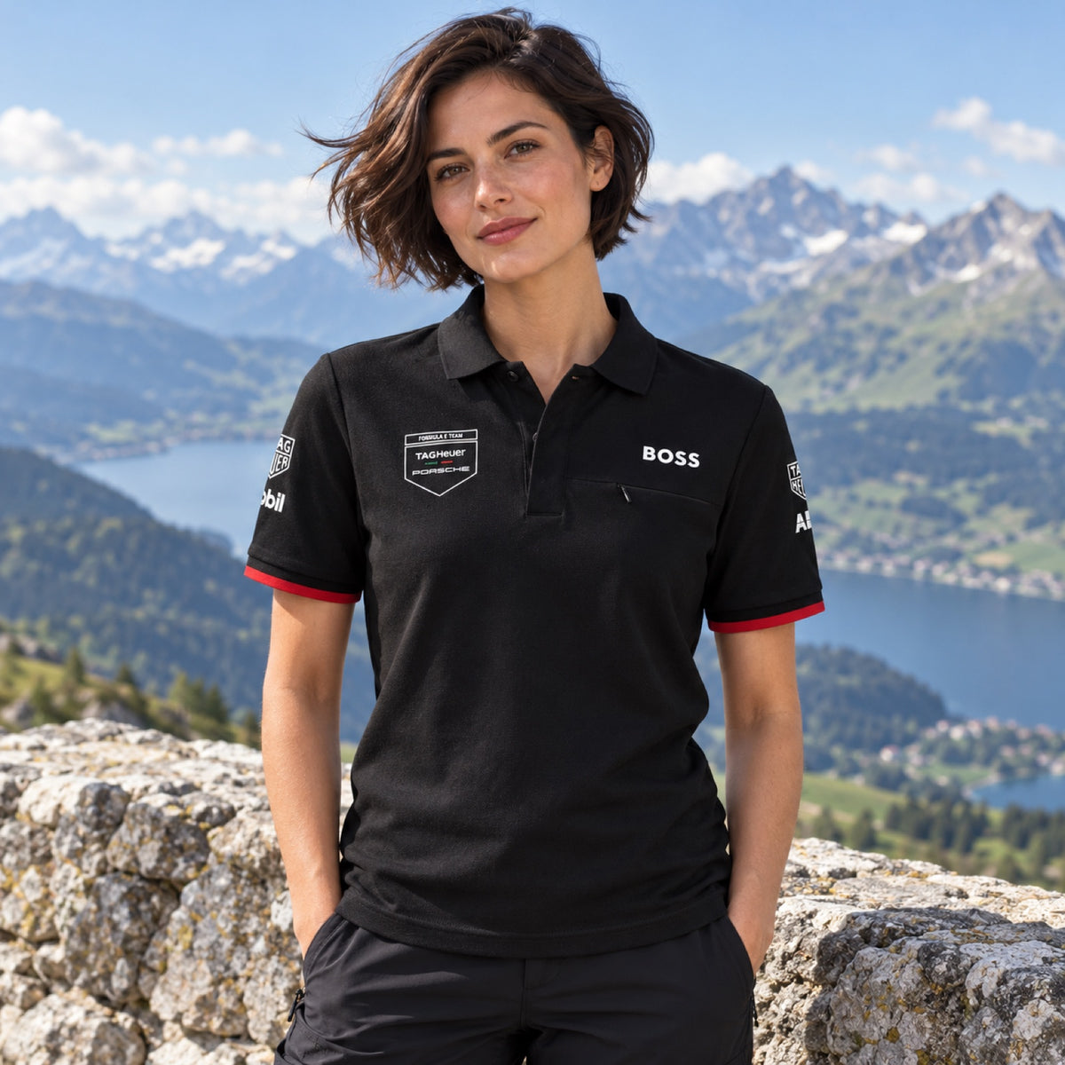 Porsche Motorsport Formula E Team-Poloshirt – Schwarz – Illustrationsfoto (KI)