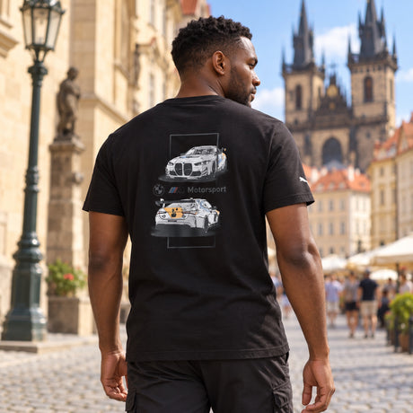 BMW Motorsport Fan-T-Shirt mit Racing-Motiv – Schwarz – Illustrationsfoto (KI)