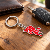 Red Bull Metal Keyring – Dynamic Bull – illustrative photo (AI)