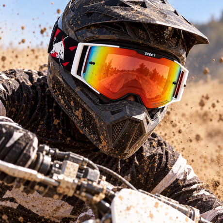Red Bull Spect TORP Motocross-Brille – Schwarz/Weiß mit rotem Glas – Illustrationsfoto (KI)