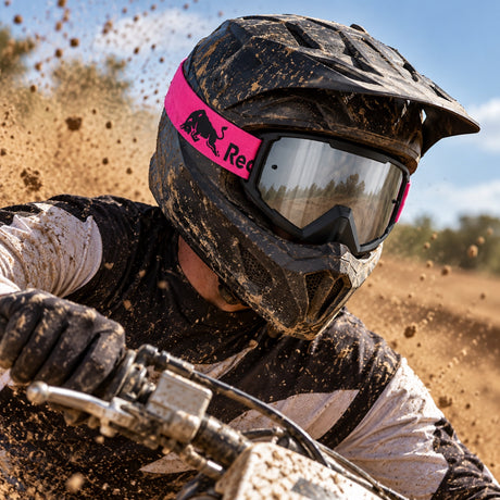 Red Bull Spect WHIP Motocrossbrille – Schwarz mit silbernem Glas – Illustrationsfoto (KI)