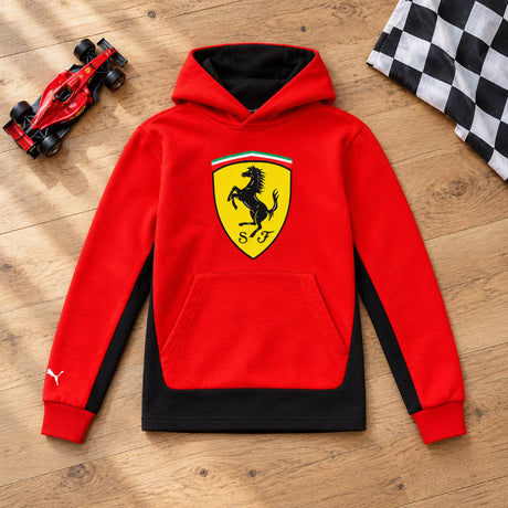Scuderia Ferrari F1 Kids' Casual Hoodie with Large Logo – Red – 128 cm – illustrative photo (AI)
