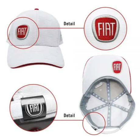 Fiat Cap with Embossed Logo Pattern – White