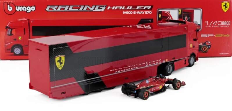 Model Scuderia Ferrari SF-24 BBurago #16 Charles Leclerc 2024 s kamionem Iveco