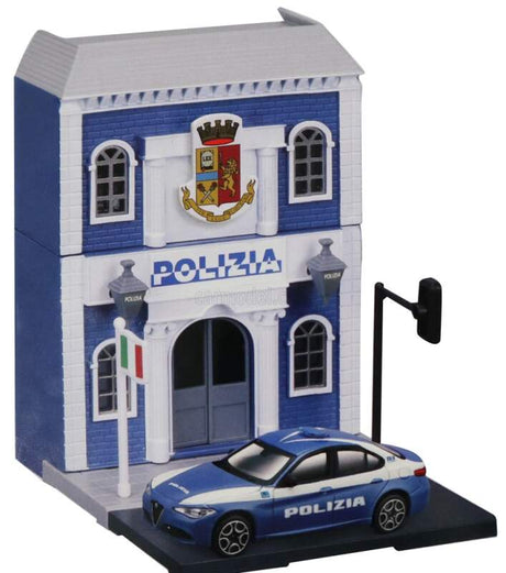 Alfa Romeo Giulia Polizia 1:43 model + police station building set