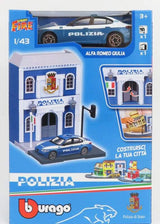 Alfa Romeo Giulia Polizia 1:43 model + police station building set