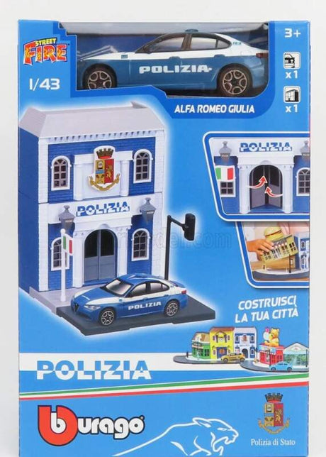 Alfa Romeo Giulia Polizia 1:43 model + police station building set